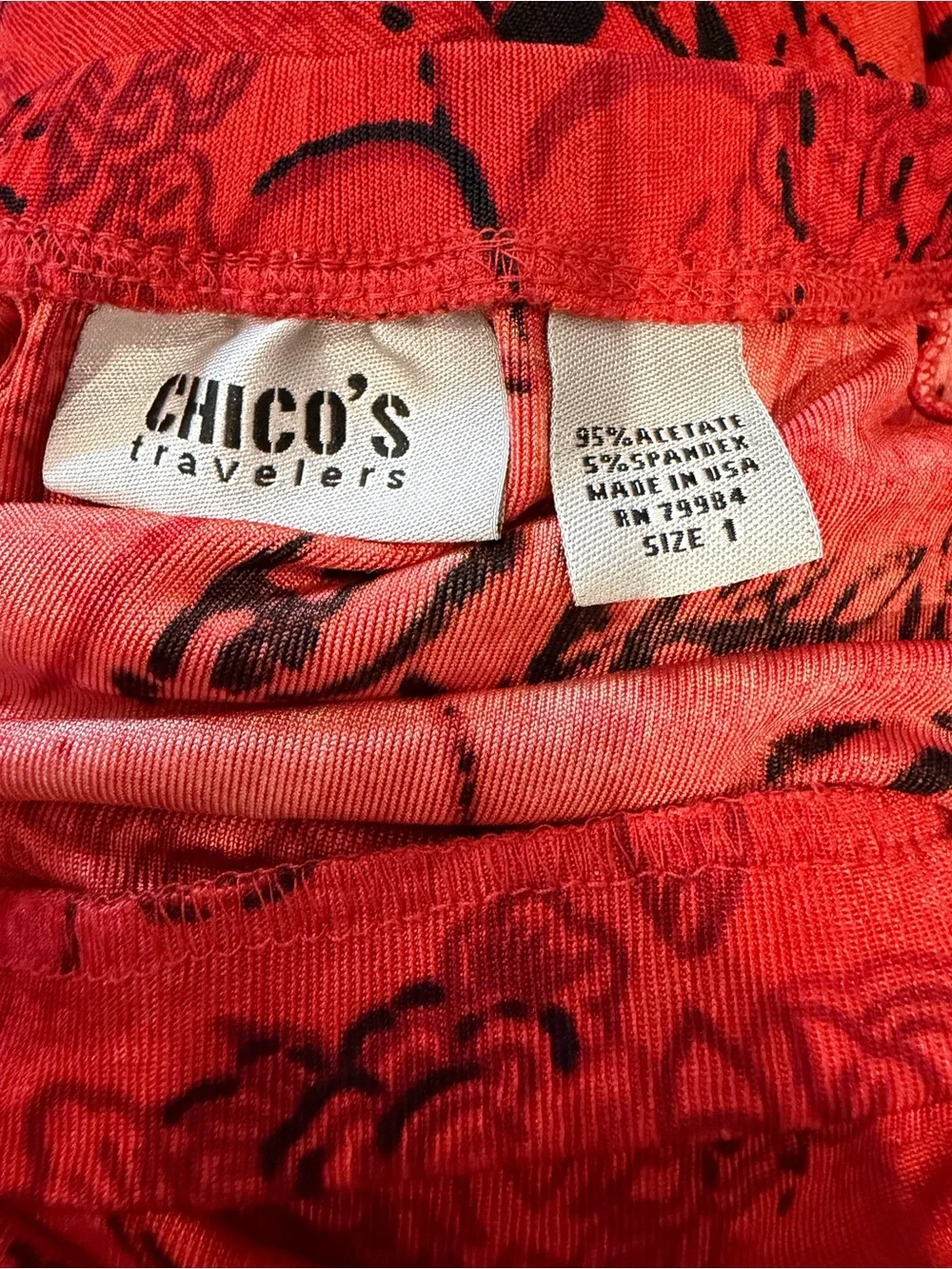 Vintage Y2K Chico’s Travelers Cherry Red Slinky Floral Maxi Skirt S M